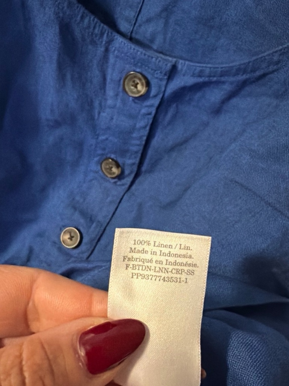 Everlane Blue Linen Button-Front Crop Tank - Picture 3 of 3